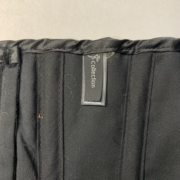 iCollection Boudior Lace Corset Thong Set Sz 36 Black Gold Brocade Pin Up Glam - Picture 15 of 16